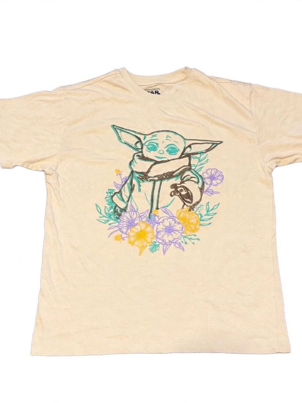 Star Wars Grogu The Child Floral Graphic Tee Cream Medium Freeze
